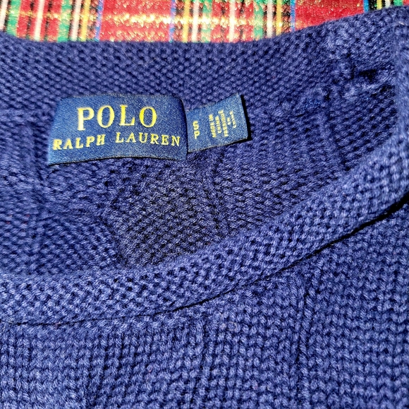 Ralph Lauren Polo Cable Knit Sweater Red Pony Navy Medium Preppy Like New - Picture 8 of 14